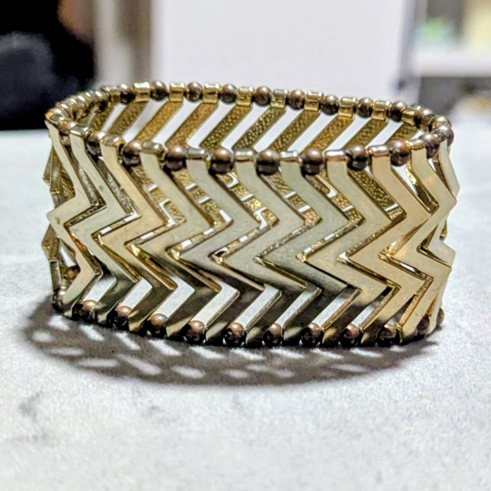 Express Gold Tone Metal Stretch Cuff Bracelet